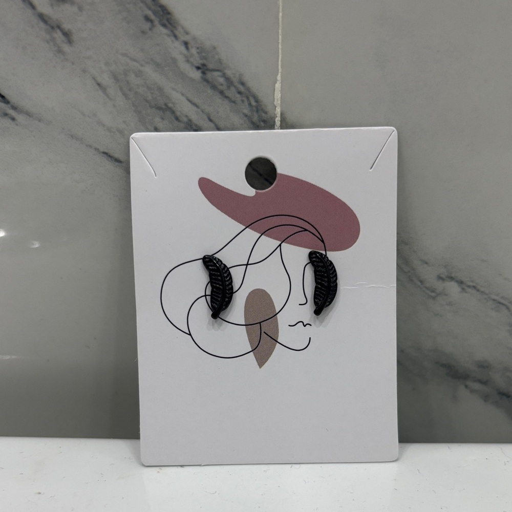 Black Leaf Earrings Studs